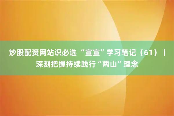 炒股配资网站识必选 “宣宣”学习笔记（61）丨深刻把握持续践行“两山”理念